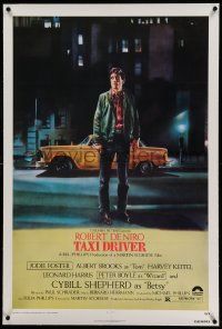 6s270 TAXI DRIVER linen 1sh '76 classic art of Robert De Niro by cab, directed by Martin Scorsese!