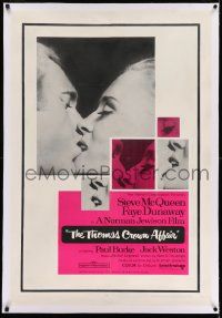 6s278 THOMAS CROWN AFFAIR linen 1sh '68 best kiss close up of Steve McQueen & sexy Faye Dunaway!
