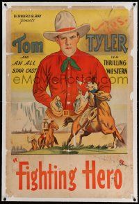 6s285 TOM TYLER linen 1sh '30s stone litho of the cowboy with gun & riding horse, Fighting Hero!