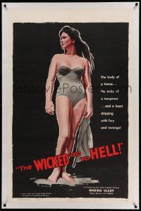6s302 WICKED GO TO HELL linen 1sh '60 sexy Marina Vlady has the body of a Venus, Miss Body of 1960!