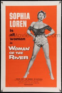 6s304 WOMAN OF THE RIVER linen 1sh R57 La Donna del fiume, full-length art of sexiest Sophia Loren!