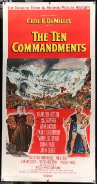 6t022 TEN COMMANDMENTS linen 3sh '56 Cecil B. DeMille classic, art of Charlton Heston & Yul Brynner