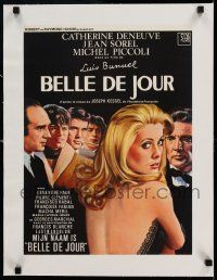 6t173 BELLE DE JOUR linen Belgian '67 Luis Bunuel, close up art of sexy Catherine Deneuve!