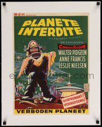 6t183 FORBIDDEN PLANET linen Belgian '56 great artwork of Robby the Robot carrying Anne Francis!