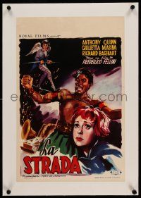 6t188 LA STRADA linen Belgian '56 Federico Fellini, art of chained Anthony Quinn & Masina by Wik!