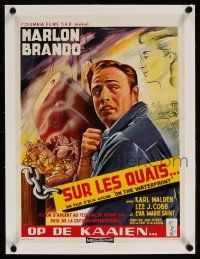 6t193 ON THE WATERFRONT linen Belgian '54 directed by Elia Kazan, artwork of classic Marlon Brando!