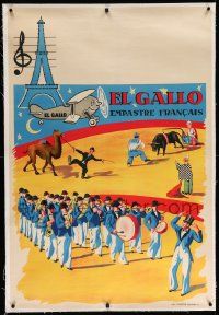 6t151 EL GALLO EMPASTRE FRANCAIS linen French 31x46 '30s art of Charlie Chaplin, band & bullfighter!