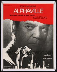 6t263 ALPHAVILLE linen French 23x30 '65 Jean-Luc Godard, Eddie Constantine as Lemmy Caution, Karina