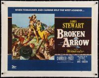 6t029 BROKEN ARROW linen 1/2sh '50 art of James Stewart rescuing sexy Native American Debra Paget!