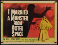6t034 I MARRIED A MONSTER FROM OUTER SPACE linen 1/2sh '58 image of Gloria Talbott & alien shadow!