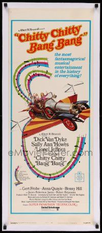 6t047 CHITTY CHITTY BANG BANG linen insert '69 Dick Van Dyke, art of wild flying car & music notes!
