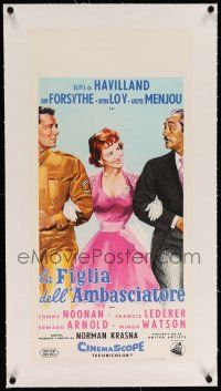 6t290 AMBASSADOR'S DAUGHTER linen Italian locandina '56 art of De Havilland, Forsythe & Menjou!