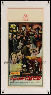 6t293 GREAT CARUSO linen Italian locandina '51 different montage of Mario Lanza & pretty Ann Blyth!