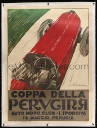 6t062 COPPA DELLA PERUGINA linen Italian 39x53 '60 Frederico Seneca race car art from 1925 original!