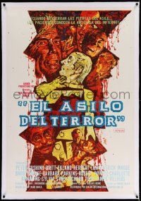 6t240 ASYLUM linen Mexican poster '72 Peter Cushing, Robert Bloch, cool different horror art!