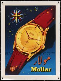 6t109 MOLLAR linen 28x37 Swiss advertising poster '40s great artwork of the automatic wristwatch!
