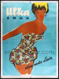 6t057 ULKA linen 48x67 Austrian advertising poster '55 art of sexy girl in skimpy dress by Hoffman!