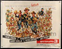 6t027 SERGEANTS 3 linen subway poster '62 great Jack Davis art of Frank Sinatra & Rat Pack, rare!