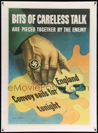 6t085 BITS OF CARELESS TALK linen 29x40 WWII war poster '43 Dohanos art of England taken by Nazi!