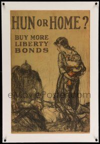 6t081 HUN OR HOME linen 19x30 WWI war poster '19 Henry Raleigh art, buy more liberty bonds!