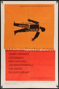 6w076 ANATOMY OF A MURDER 1sh '59 Otto Preminger, most classic Saul Bass dead body silhouette art!