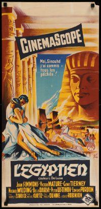 6w152 EGYPTIAN French 15x30 '55 different Grinsson art of Jean Simmons & Victor Mature by Sphinx!