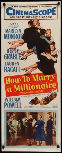 6w024 HOW TO MARRY A MILLIONAIRE insert '53 sexy Marilyn Monroe, Betty Grable & Lauren Bacall!