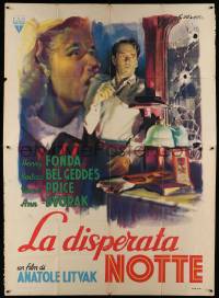 6w067 LONG NIGHT Italian 2p '48 different Olivetti art of Henry Fonda & Barbara Bel Geddes, rare!