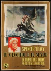 6w068 OLD MAN & THE SEA Italian 2p '58 Ciriello art of Spencer Tracy, Ernest Hemingway, Sturges