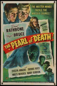6w088 PEARL OF DEATH 1sh '44 master minds Basil Rathbone & Nigel Bruce, sexy Evelyn Ankers!