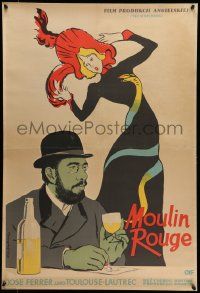 6w120 MOULIN ROUGE Polish 23x34 '57 great Jagodzinski art of Ferrer as Toulouse-Lautrec, rare!