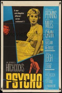 6w089 PSYCHO 1sh '60 sexy half-dressed Janet Leigh, Anthony Perkins, Alfred Hitchcock classic!