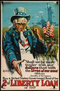6w108 2ND LIBERTY LOAN 20x30 WWI war poster '17 wonderful art of Uncle Sam by Groesbeck, rare!