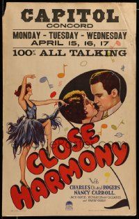 6w037 CLOSE HARMONY WC '29 art of Nancy Carroll about to kiss Buddy Rogers & full-length dancing!