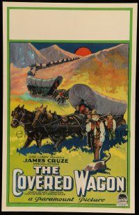 6w039 COVERED WAGON WC '23 James Cruze, cool stone litho of pioneers & wagon train on Oregon Trail!