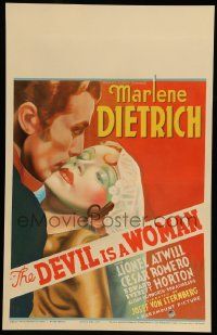 6w041 DEVIL IS A WOMAN WC '35 great colorful art of sexy Marlene Dietrich kissed by Cesar Romero!
