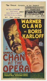6w005 CHARLIE CHAN AT THE OPERA mini WC '36 Warner Oland matches wits w/Boris Karloff, ultra rare!
