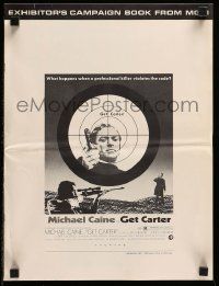 6x575 GET CARTER pressbook '71 cool image of Michael Caine with gun in assassin's scope!