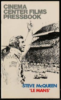6x680 LE MANS pressbook '71 Tom Jung artwork of race car driver Steve McQueen waving at fans!