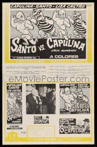 6x826 SANTO CONTRA CAPULINA Spanish/U.S. pressbook '69 great cartoon art of the masked wrestler!