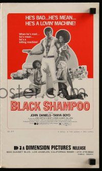6x455 BLACK SHAMPOO pressbook '76 John Daniels, wild blaxploitation art, he's a lovin' machine!