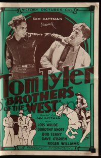 6x471 BROTHERS OF THE WEST pressbook '37 great images of cowboy hero Tom Tyler saving the day!