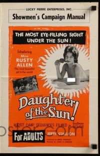 6x500 DAUGHTER OF THE SUN pressbook '62 Herschell Lewis, beautiful Miss Rusty Allen, nudists!