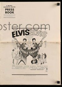 6x522 DOUBLE TROUBLE pressbook '67 cool mirror image of rockin' Elvis Presley playing guitar!