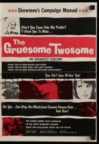 6x600 GRUESOME TWOSOME pressbook '67 Herschell Gordon Lewis, the screen seeps with carnage!