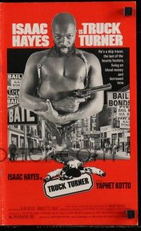 6x949 TRUCK TURNER pressbook + herald '74 AIP, great image of barechested Isaac Hayes with gun!