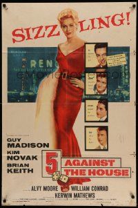 6y004 5 AGAINST THE HOUSE 1sh '55 great art of super sexy Kim Novak gambling in Reno Nevada!
