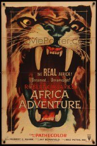 6y022 AFRICA ADVENTURE style A 1sh '54 this is the REAL Africa, huge close up art of big cat!