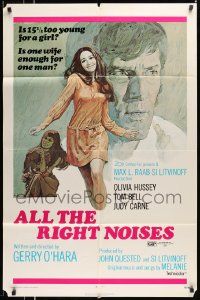 6y031 ALL THE RIGHT NOISES 1sh '71 Hussey, is one wife enough for Tom Bell, Arnaldo Putzu art!
