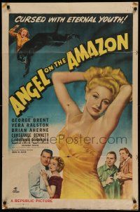 6y038 ANGEL ON THE AMAZON 1sh '48 art of George Brent, Vera Ralston, panther attack!